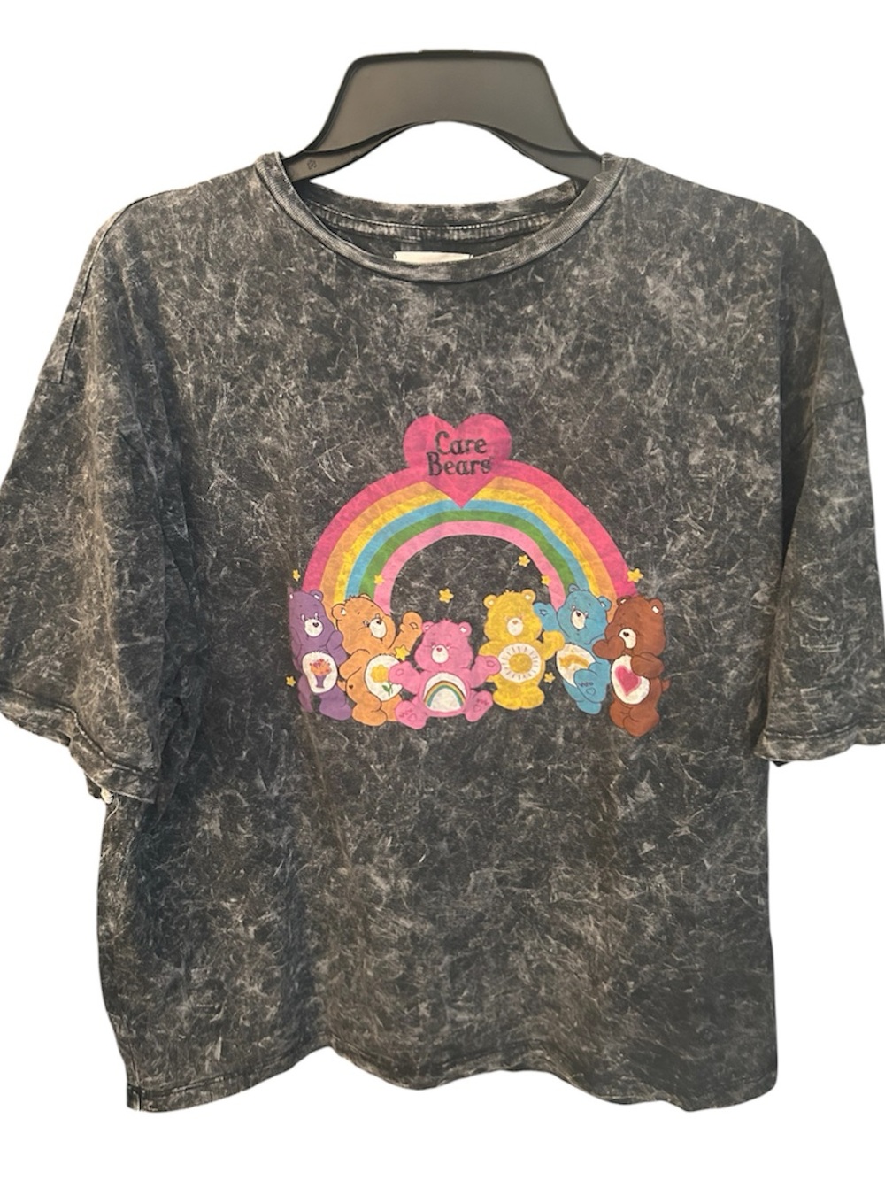 NATIVE YOUTH MineralWash Tee with Cracked Purple Care Bears Heart Oversize to Me